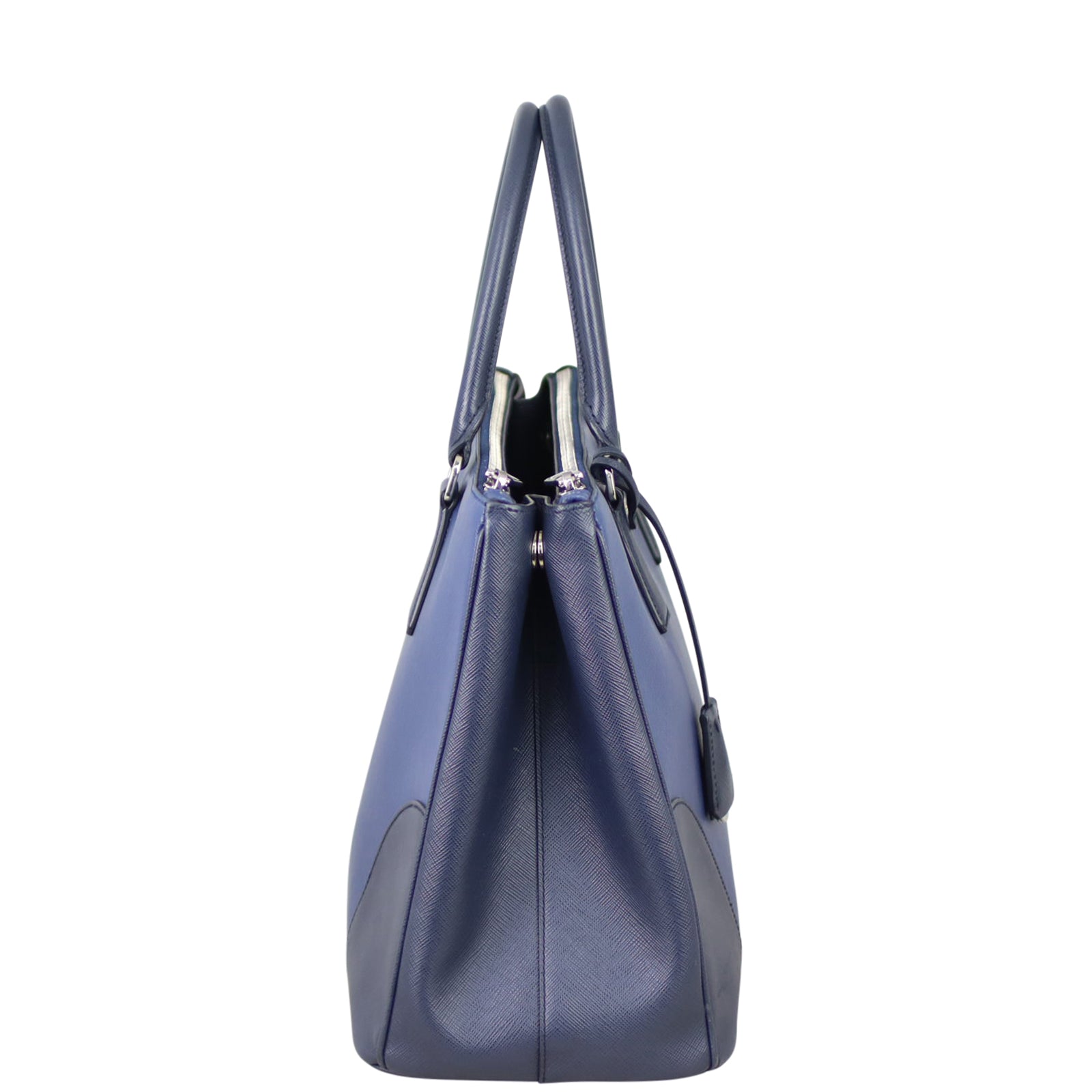 Prada Two Tone Saffiano Lux Galleria Double Zip Tote Side