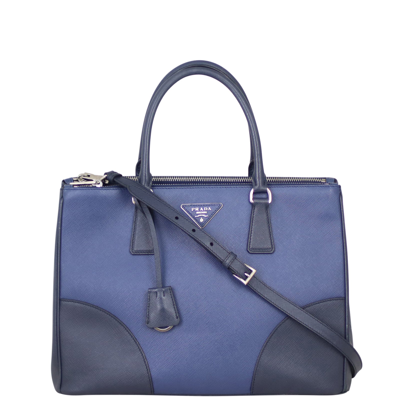 Prada Two Tone Saffiano Lux Galleria Double Zip Tote Front