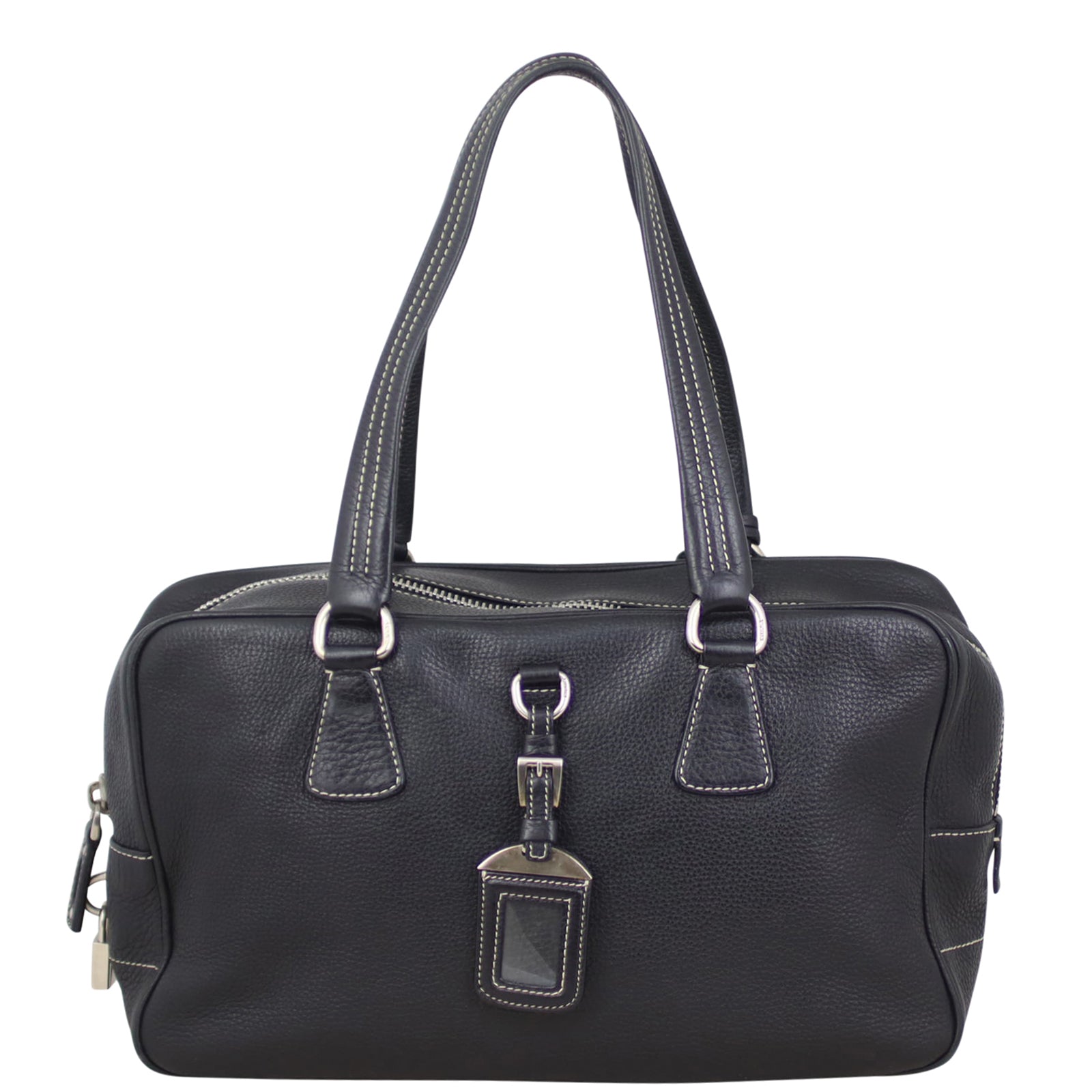 Prada Vitello Daino Contrast Stitch Bowler Front