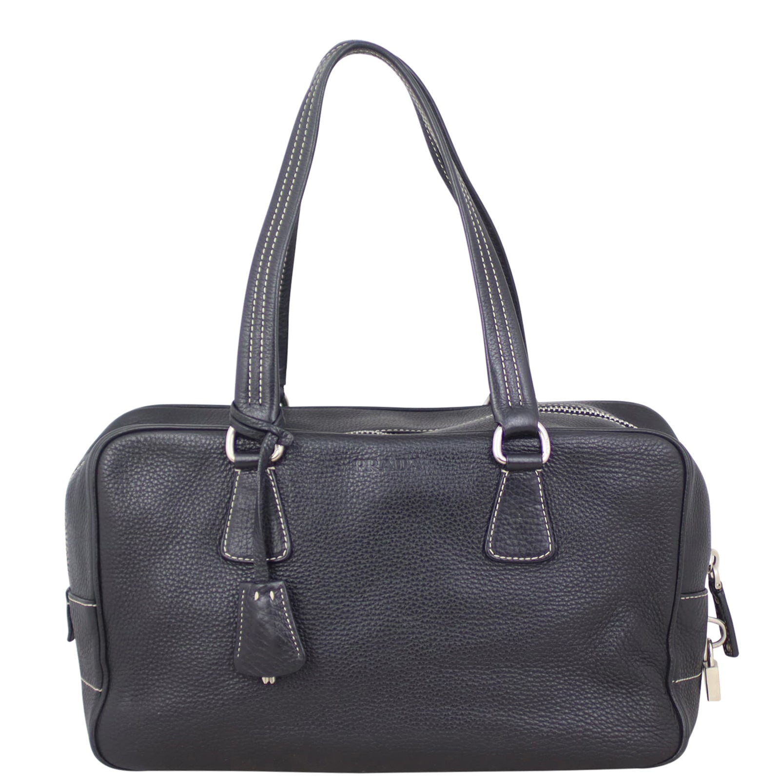 Prada Vitello Daino Contrast Stitch Bowler Back