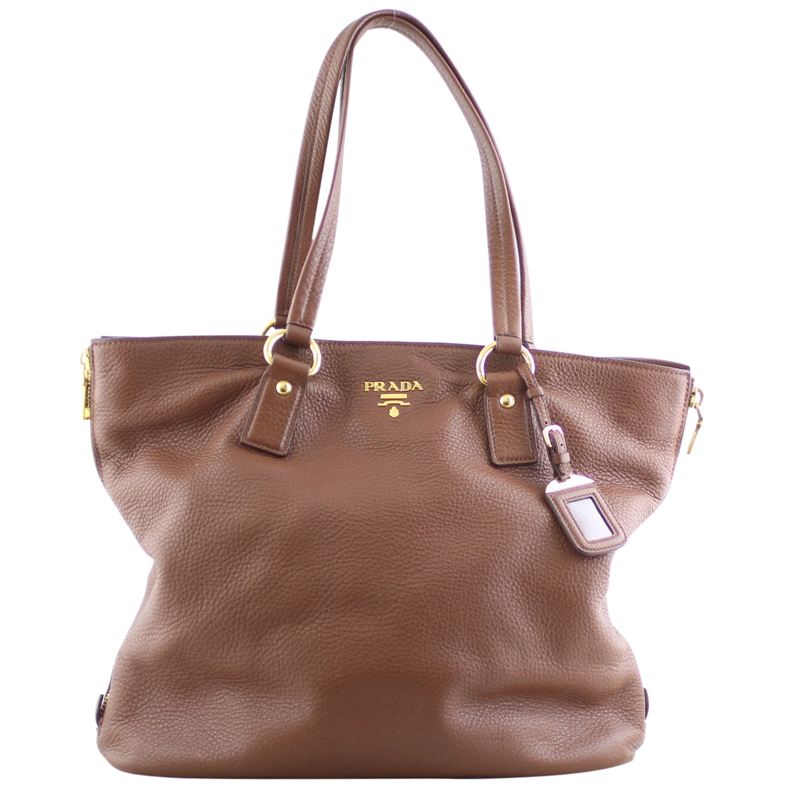 Prada Vitello Daino Expandable Shopper Tote front