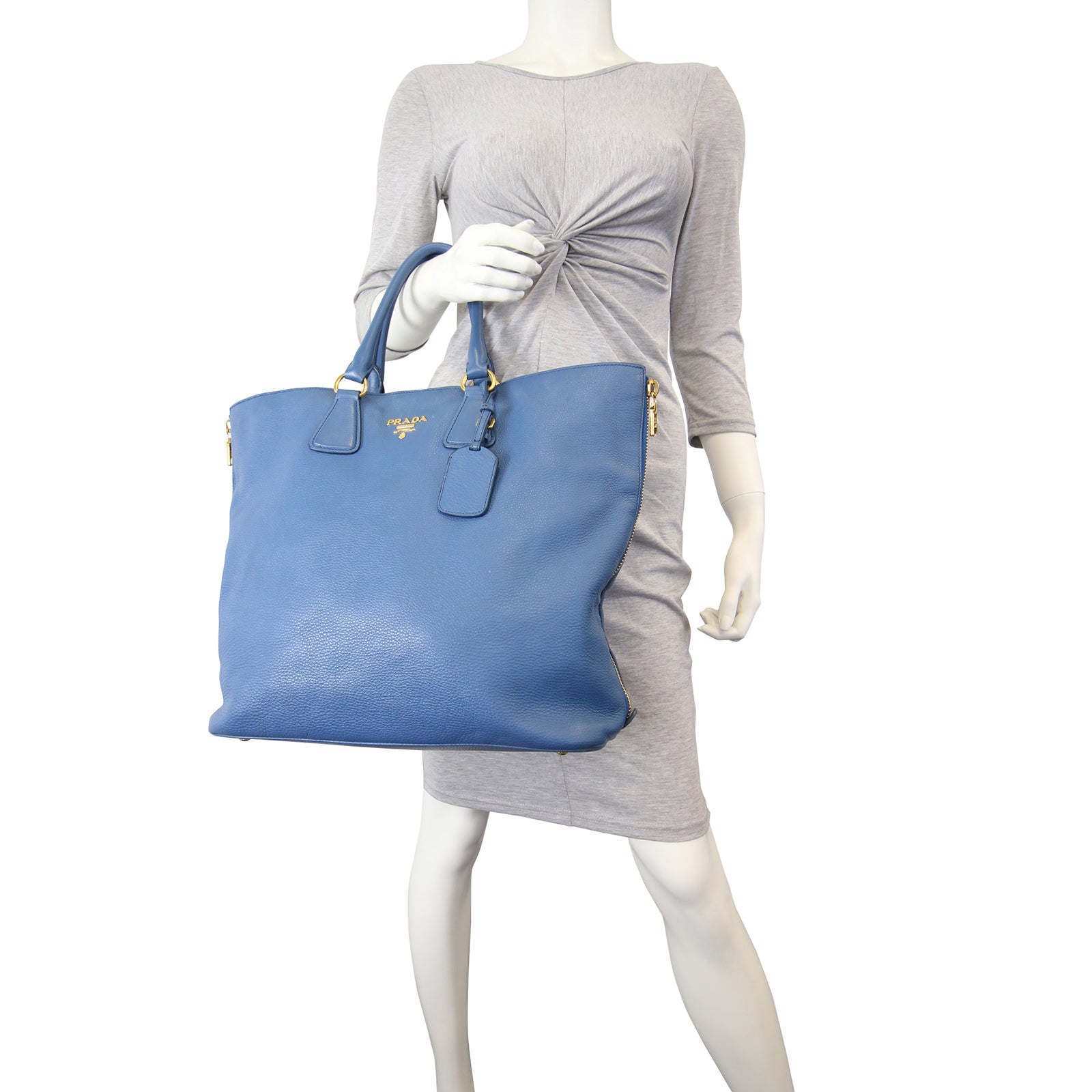 Prada Vitello Daino Large Expandable Shopper Tote Mannequin
