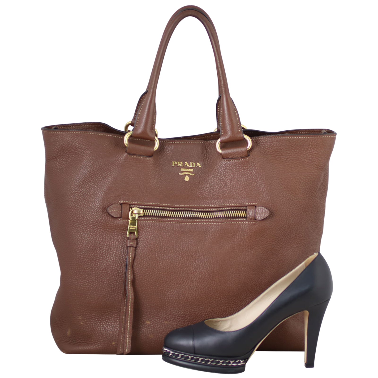 Prada Vitello Daino Two Way Shopping Tote Shoe