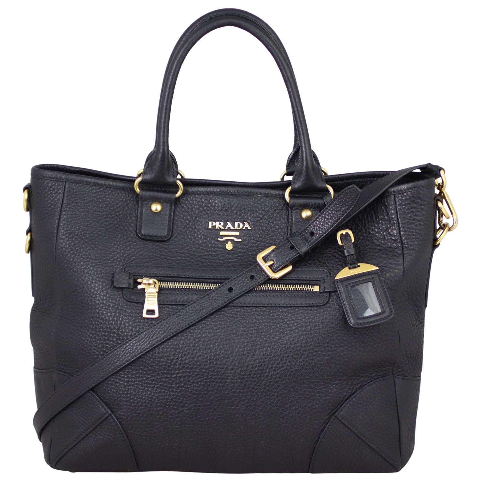 Prada Vitello Daino Zip Tote Bag Front