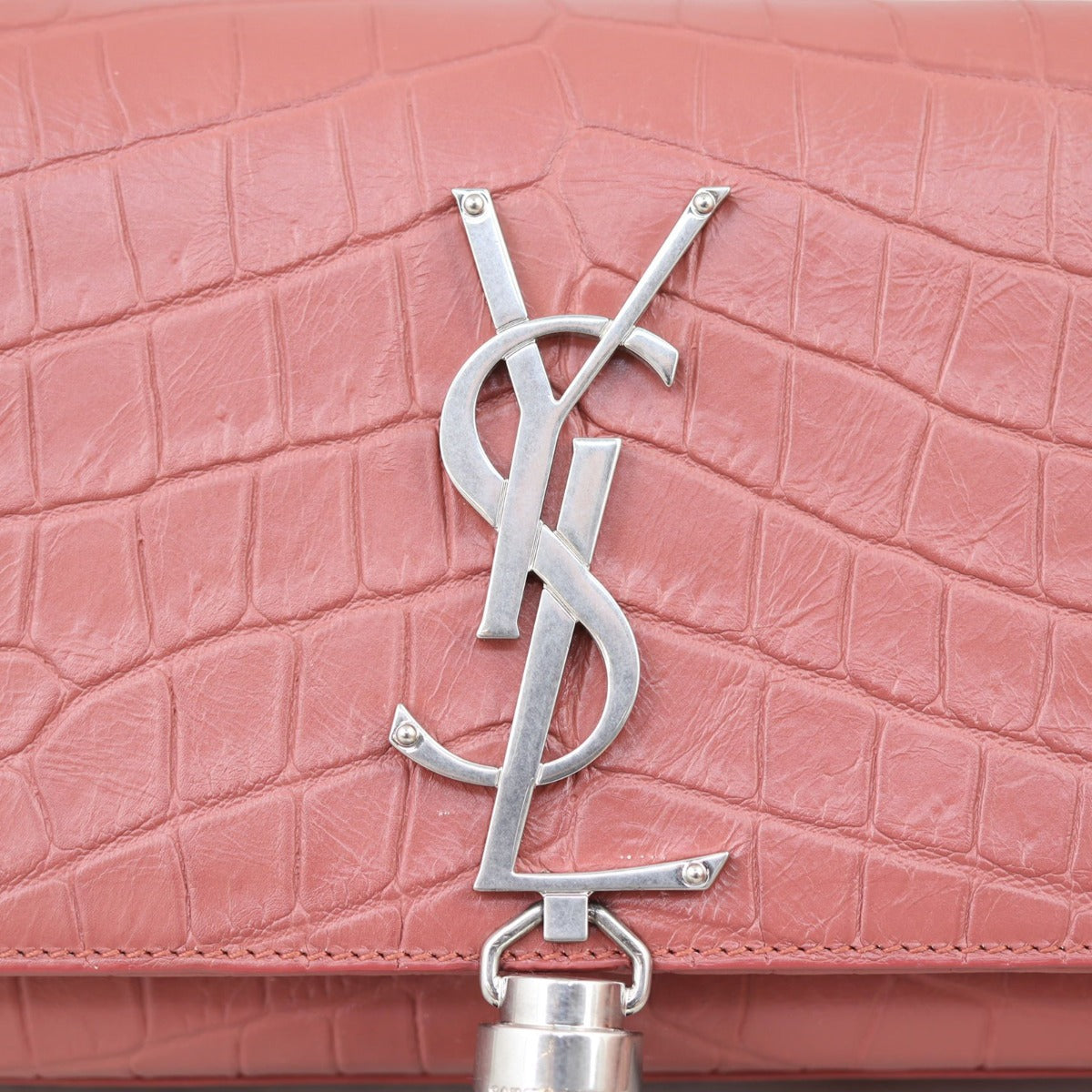 Saint Laurent Kate Tassel Chain Bag Small Croc-Embossed Hardware
