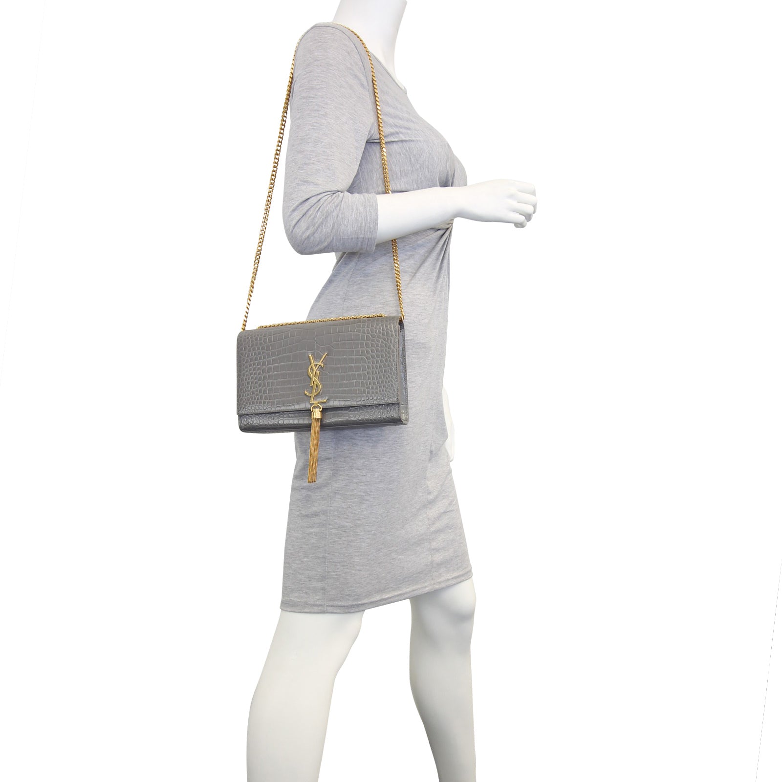 Saint Laurent Kate Medium Tassel Satchel Crocodile Embossed Mannequin