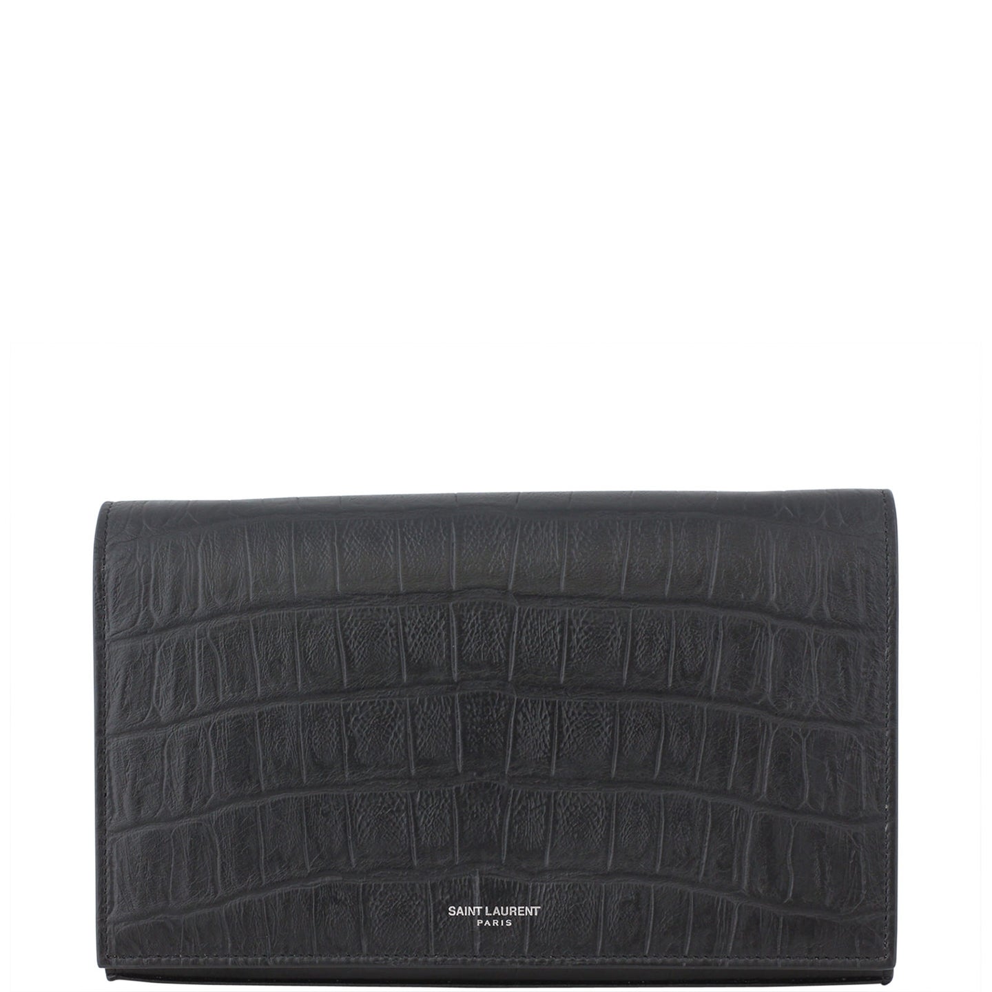 Saint Laurent Crocodile Embossed Chain Wallet Front