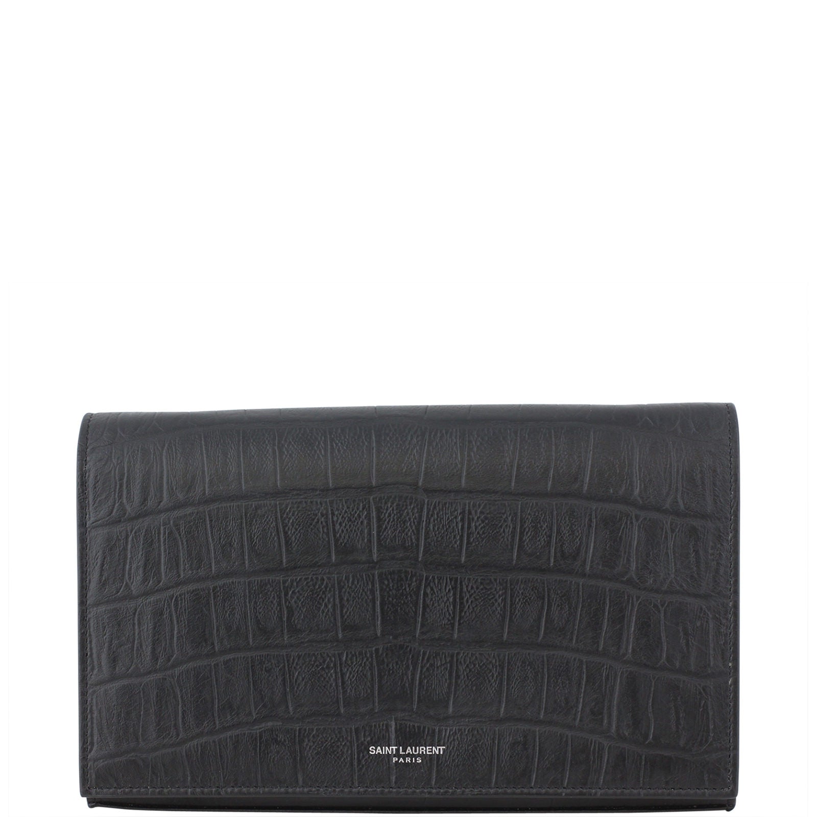 Saint Laurent Crocodile Embossed Chain Wallet Front