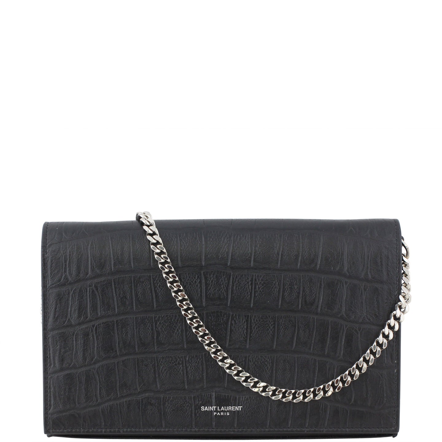 Saint Laurent Crocodile Embossed Chain Wallet Front Strap