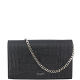 Saint Laurent Crocodile Embossed Chain Wallet Front Strap