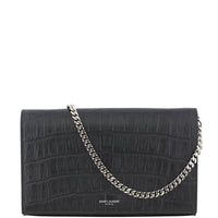 Saint Laurent Crocodile Embossed Chain Wallet Front Strap