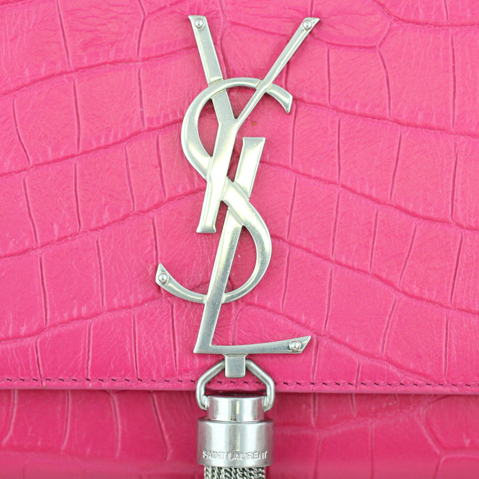 Saint Laurent Kate Medium Tassel Satchel Crocodile Embossed Logo