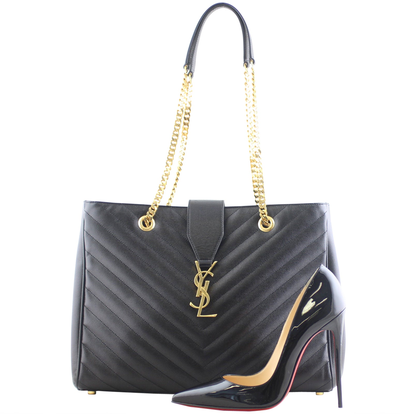 Saint Laurent Matelassé Chevron Shopping Tote Scale