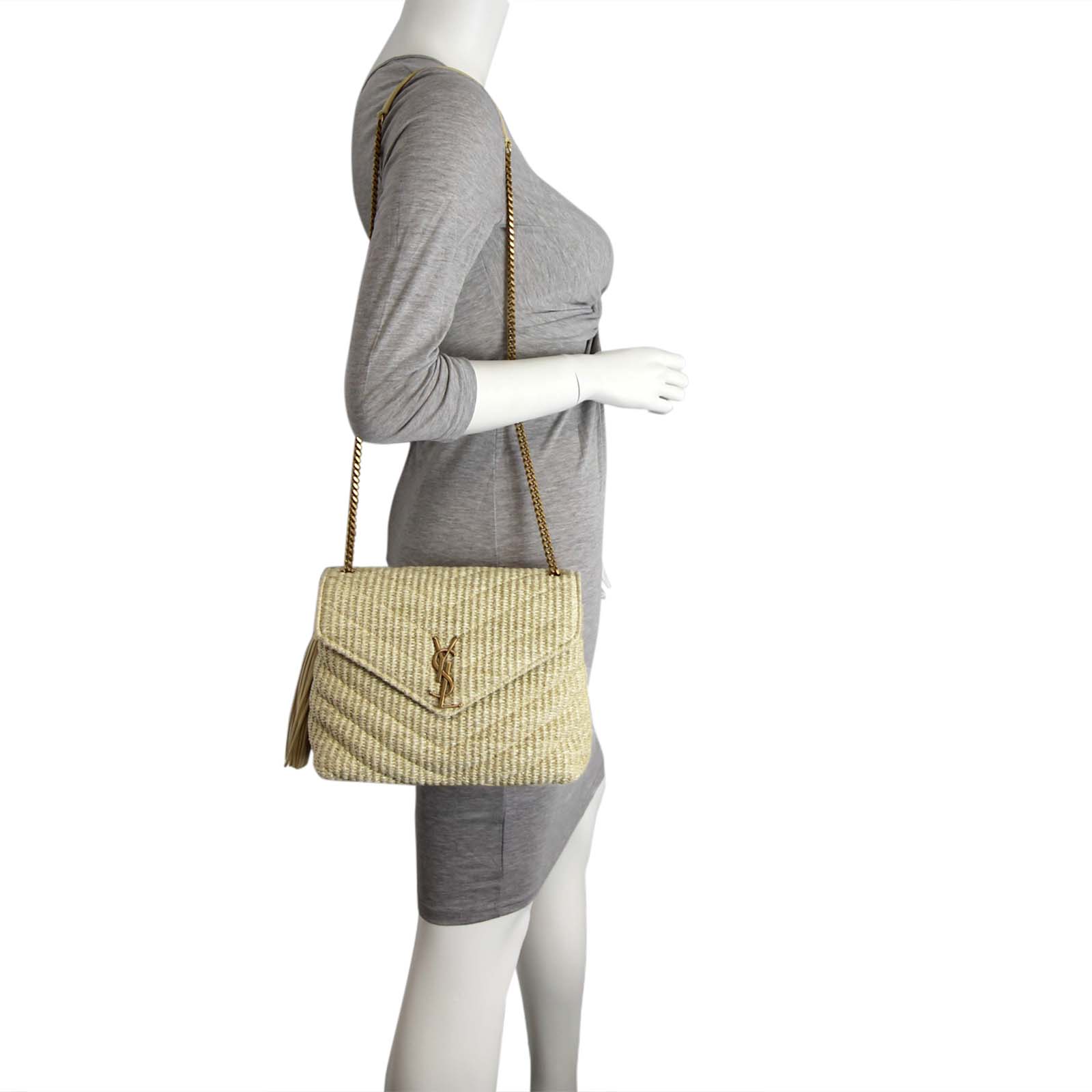 Saint Laurent Soft Raffia Shoulder Bag Scale