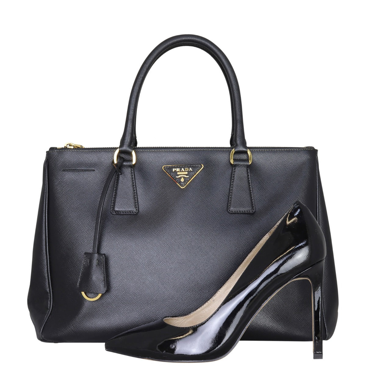 Prada Saffiano Lux Galleria Double Zip Tote Medium Back Shoe