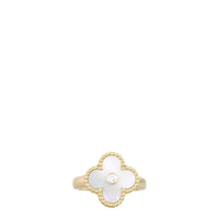 Van Cleef & Arpels Vintage Alhambra Mother of Pearl Diamond 18k Yellow Gold Ring