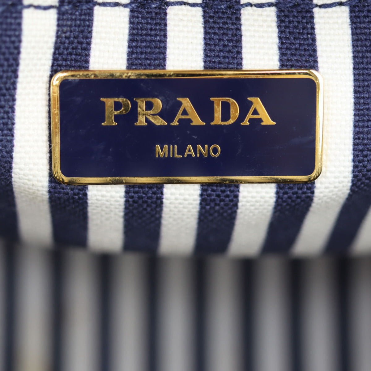 Prada Wicker and Striped Canvas Tote Stamp
